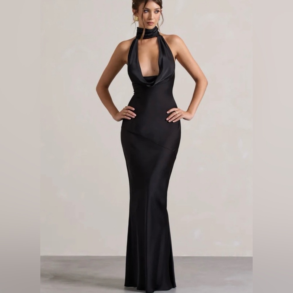 Club L London Matea Black Backless Maxi Gown